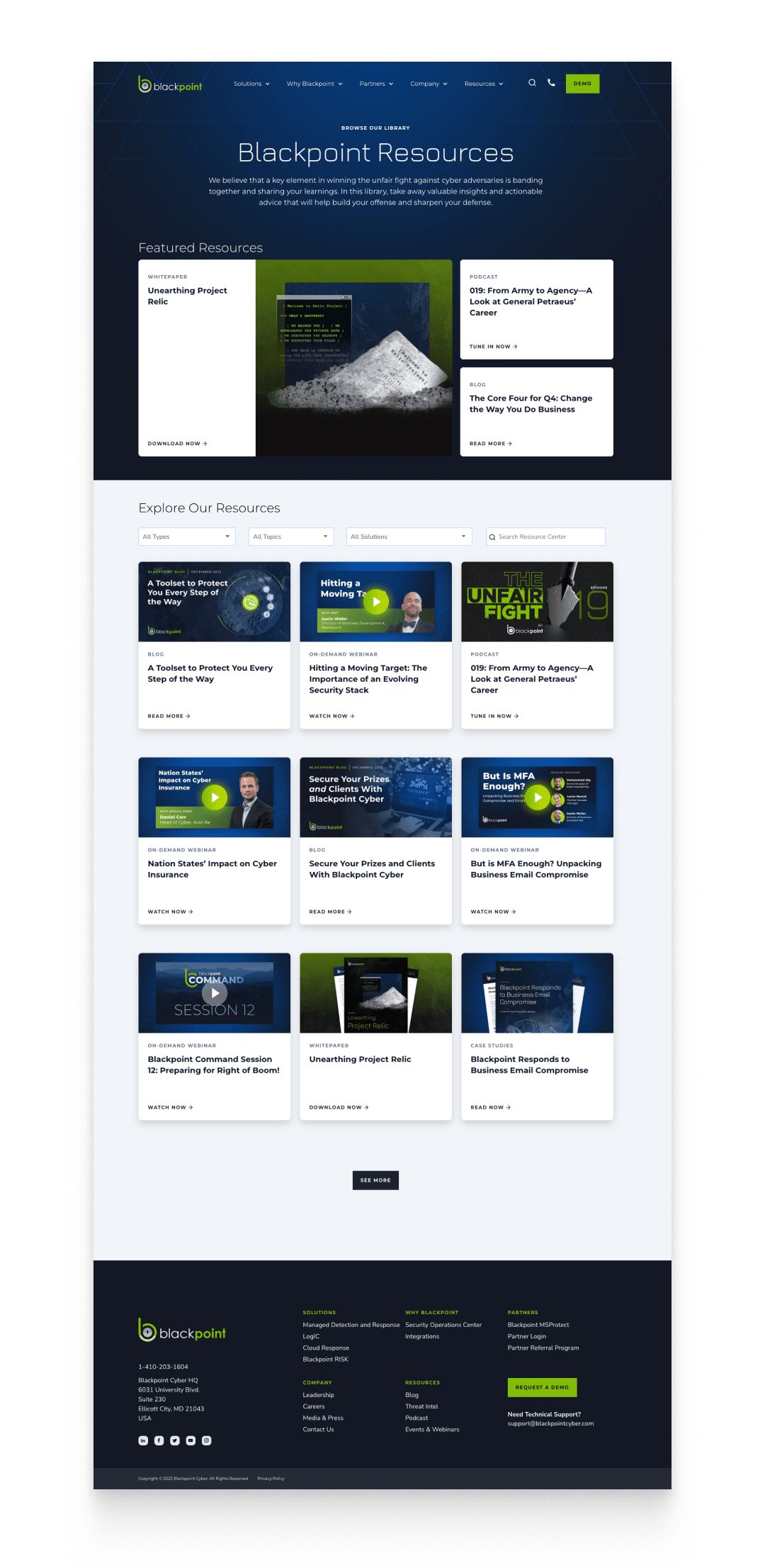Blackpoint Cyber website Resource Library page