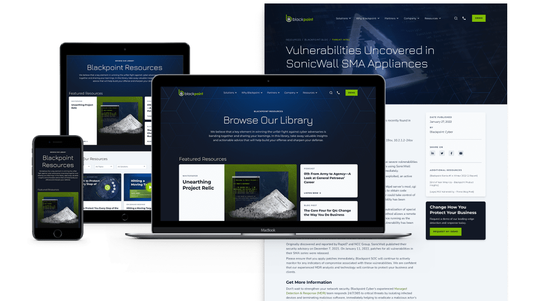 Blackpoint Cyber website Resource Library page mockups